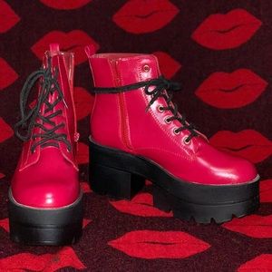 Red platform boots